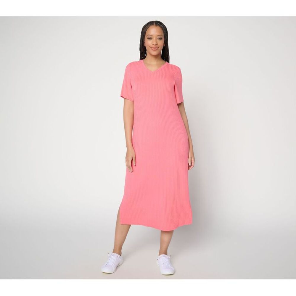 Anybody Women's Dress Sz L Radiant Rib Knit Midi Support System Pink